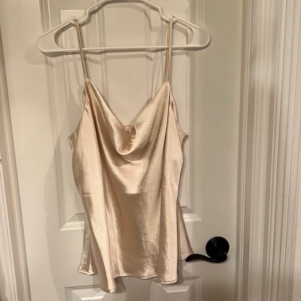 NWT satin drape neck cami champagne L